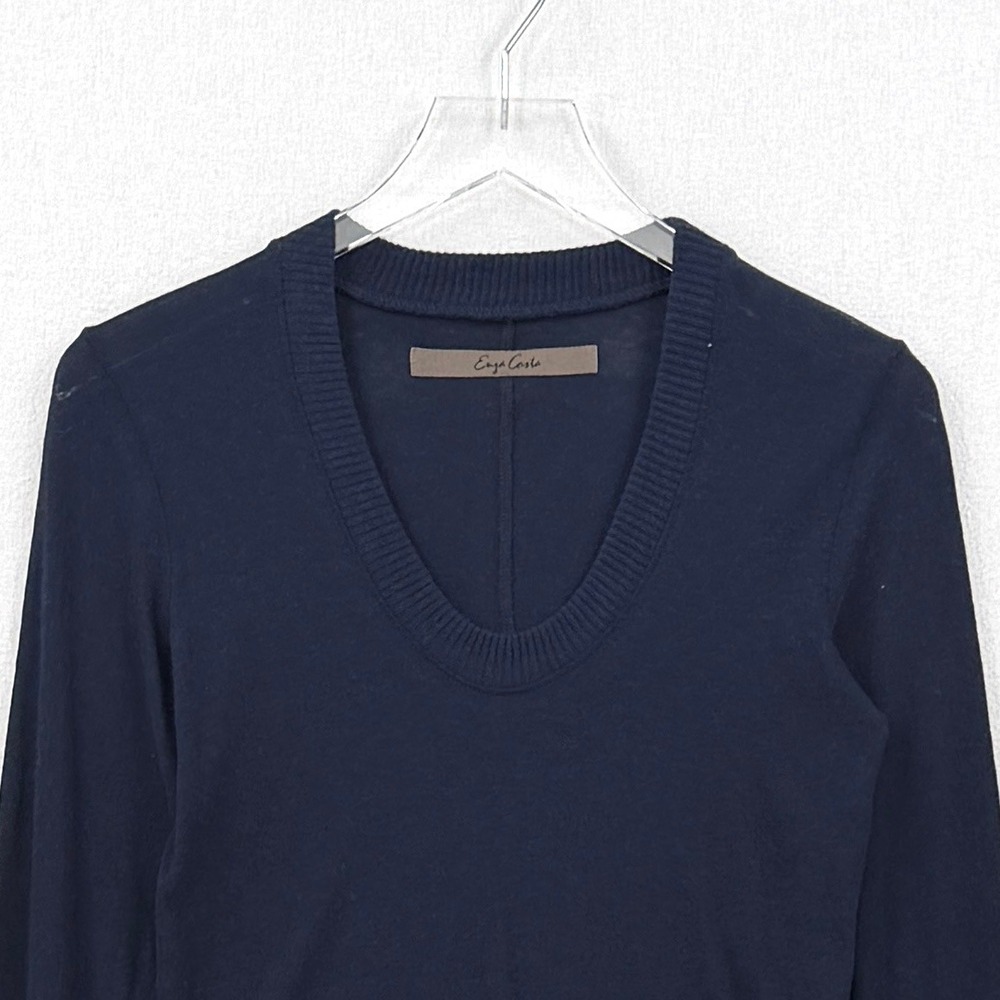 ENZA COSTA Cashmere Easy Cuffed U Neck Top Small Midnight Blue Minimalist Luxury - Picture 7 of 14